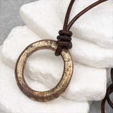 Thick Rich Red Golden Bronze Celtic Ring Money Leather Necklace