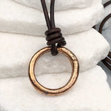 Bright Red Golden Bronze Celtic Ring Money Leather Necklace