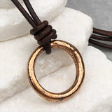 Bright Red Golden Bronze Celtic Ring Money Leather Necklace