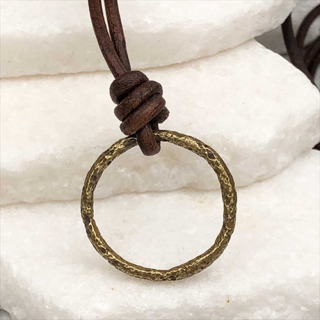 Deepest Burnished Golden Bronze Celtic Ring Money Leather Necklace