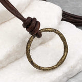 Deepest Burnished Golden Bronze Celtic Ring Money Leather Necklace