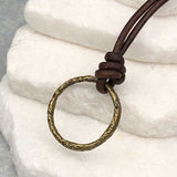 Deepest Burnished Golden Bronze Celtic Ring Money Leather Necklace