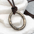 Deep Burnished Variegated Golden Bronze Oval Celtic Ring Money Leather Necklace