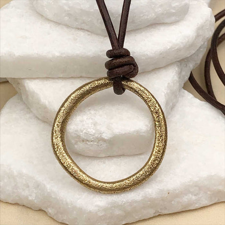 Golden Bright Red Bronze Celtic Ring Money Leather Necklace