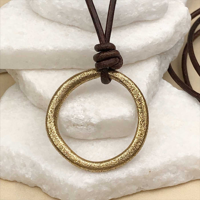 Golden Bright Red Bronze Celtic Ring Money Leather Necklace