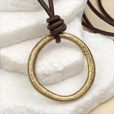 Golden Bright Red Bronze Celtic Ring Money Leather Necklace