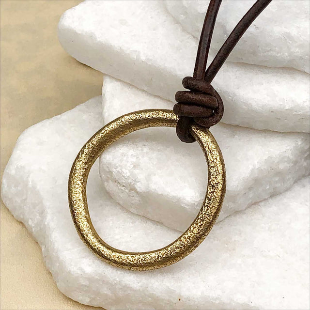 Golden Bright Red Bronze Celtic Ring Money Leather Necklace