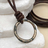 Burnished Deep Golden Bronze Celtic Ring Money Leather Necklace
