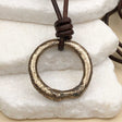 Thick Burnished Deep Golden Bronze Celtic Ring Money Leather Necklace