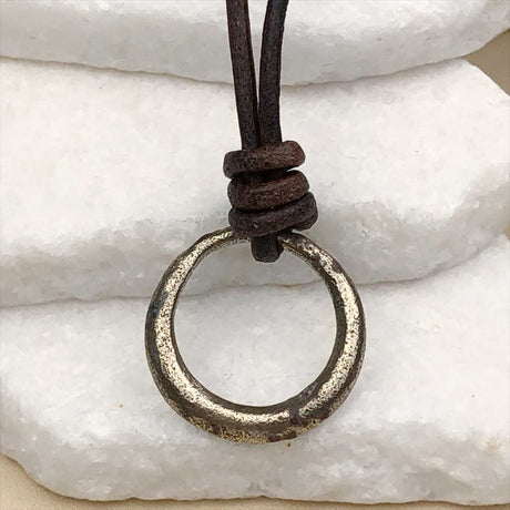 Raised Ridge Bright Golden Bronze Celtic Ring Money Leather Necklace