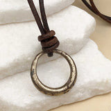 Raised Ridge Bright Golden Bronze Celtic Ring Money Leather Necklace