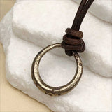 Raised Ridge Bright Golden Bronze Celtic Ring Money Leather Necklace