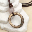 Flat Golden Red Bronze Celtic Ring Money with Rose Quartz Leather Necklace