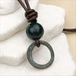 Deepest Green Bronze Celtic Ring Money with Bloodstone Leather Necklace