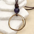 Large Red Golden Bronze Celtic Ring Money and Obsidian Leather Necklace