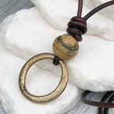 Glowing Golden Bronze Celtic Ring Money and Picture Jasper Leather Necklace