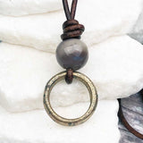 Light Bright Golden Bronze Celtic Ring Money with Bloodstone Leather Necklace