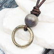 Light Bright Golden Bronze Celtic Ring Money with Bloodstone Leather Necklace
