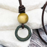Deepest Green Raised Ridge Bronze Celtic Ring Money with Mookaite Leather Necklace