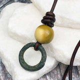 Deepest Green Raised Ridge Bronze Celtic Ring Money with Mookaite Leather Necklace