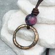 Rich Red Golden Bronze Celtic Ring Money and Rhodonite Leather Necklace