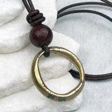 Raised Ridge Bright Golden Bronze Celtic Ring Money with Rainbow Jasper Leather Necklace