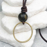 Lightest Golden Bronze Celtic Ring Money and Bronzite Leather Necklace