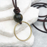 Lightest Golden Bronze Celtic Ring Money and Bronzite Leather Necklace