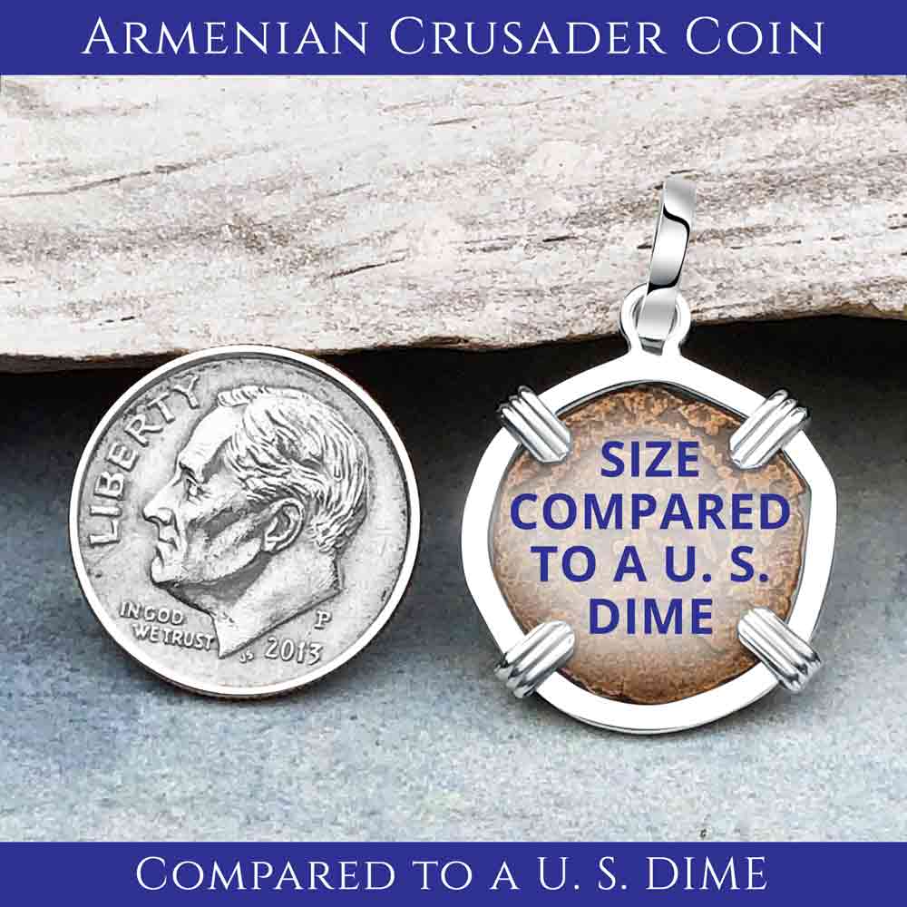 Knights Templar Era Cilician Armenia Crusader Coin of Faith, Courage &amp; Honor circa 1250 AD Sterling Silver Pendant | Artifact #3130