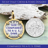 Size compared to a U.S. Dime Sicilian Silver Denaro – the Templar-Era Cross and Stars of Medieval Italy Pendant