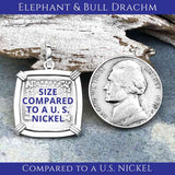 Ancient Indo-Greek Bactrian Elephant and Bull Silver Drachm Coin 170 BC 14K White Gold Pendant | Artifact #4579