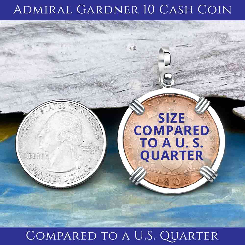 Admiral Gardner Shipwreck Ten Cash Coin Grade 1+ Sterling Silver Pendant | Artifact #8547