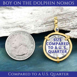 Ancient Greek Boy on the Dolphin Silver Nomos 344-235 BC Zero-Die Pendant in 14K Gold | Artifact #8767