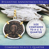Byzantine follis Size comparison to a US Quarter