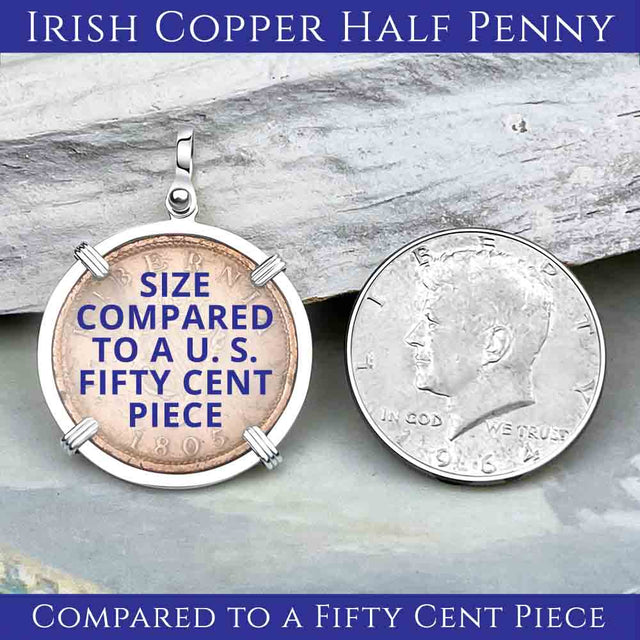 1805 Celtic Harp Irish Copper Half Penny Dublin Hoard Sterling Silver Pendant | Artifact #8013