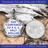 4 reales size compared to a 50 cent piece