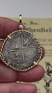 video Mel Fisher's Atocha 8 Reale Shipwreck Coin 14K Gold Pendant