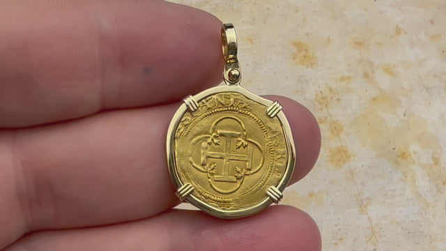 Pirate Era 1560 22K Gold One Escudo - the Legendary Doubloon - 18K Gold Pendant | Artifact #5398