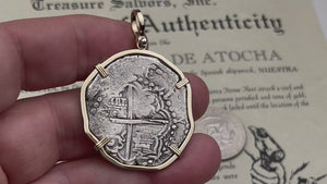 video Mel Fisher's Atocha 8 Reale Shipwreck Coin 14K Gold Pendant