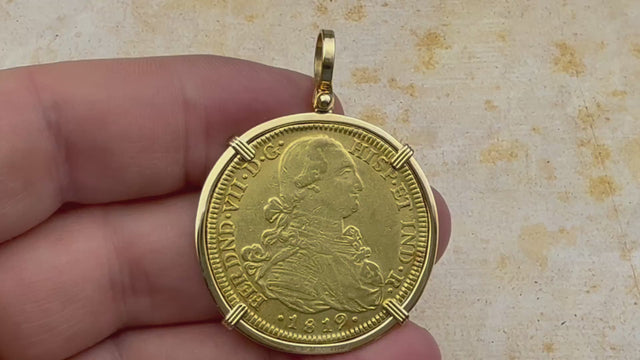 1819 Spanish 22K Gold 8 Escudo Portrait Coin - the Legendary Doubloon - 18K Gold Pendant | Artifact #3830