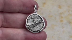 video Ancient Greek Athena and the Owl Silver Tetradrachm circa 350 BC Sterling Pendant