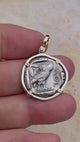 video Ancient Greek Athena and the Owl Silver Tetradrachm circa 450 BC 14K Gold and Sterling Silver Pendant