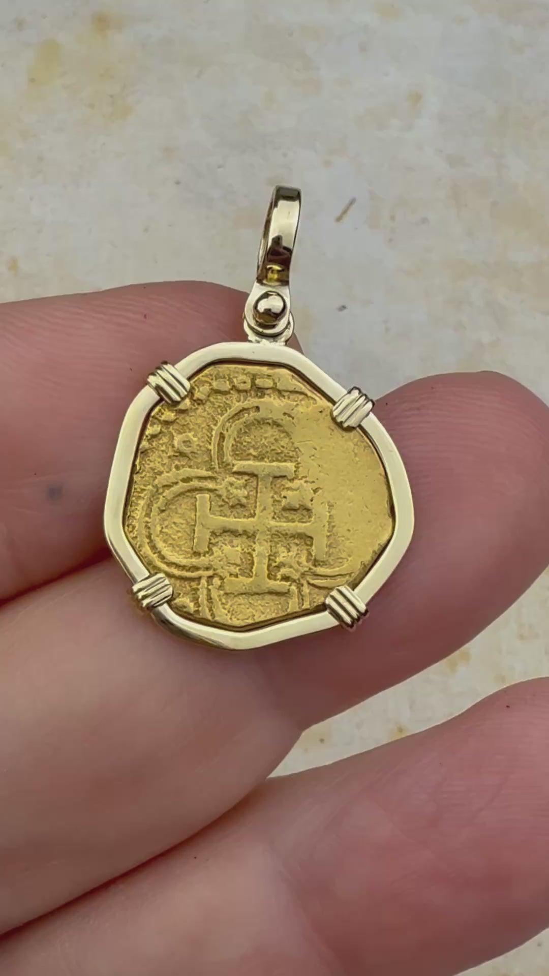 video Dated 1593 22K Gold 2 Escudo - the Legendary Doubloon - 18K Gold Pendant