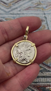 VIDEO Roman Republic Silver Denarius 103 BC Roma & Victory 14K Gold Pendant