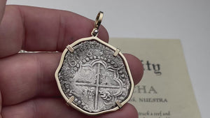 video Rare Dated Mel Fisher's Atocha 8 Reale Shipwreck Coin 14K Gold Pendant