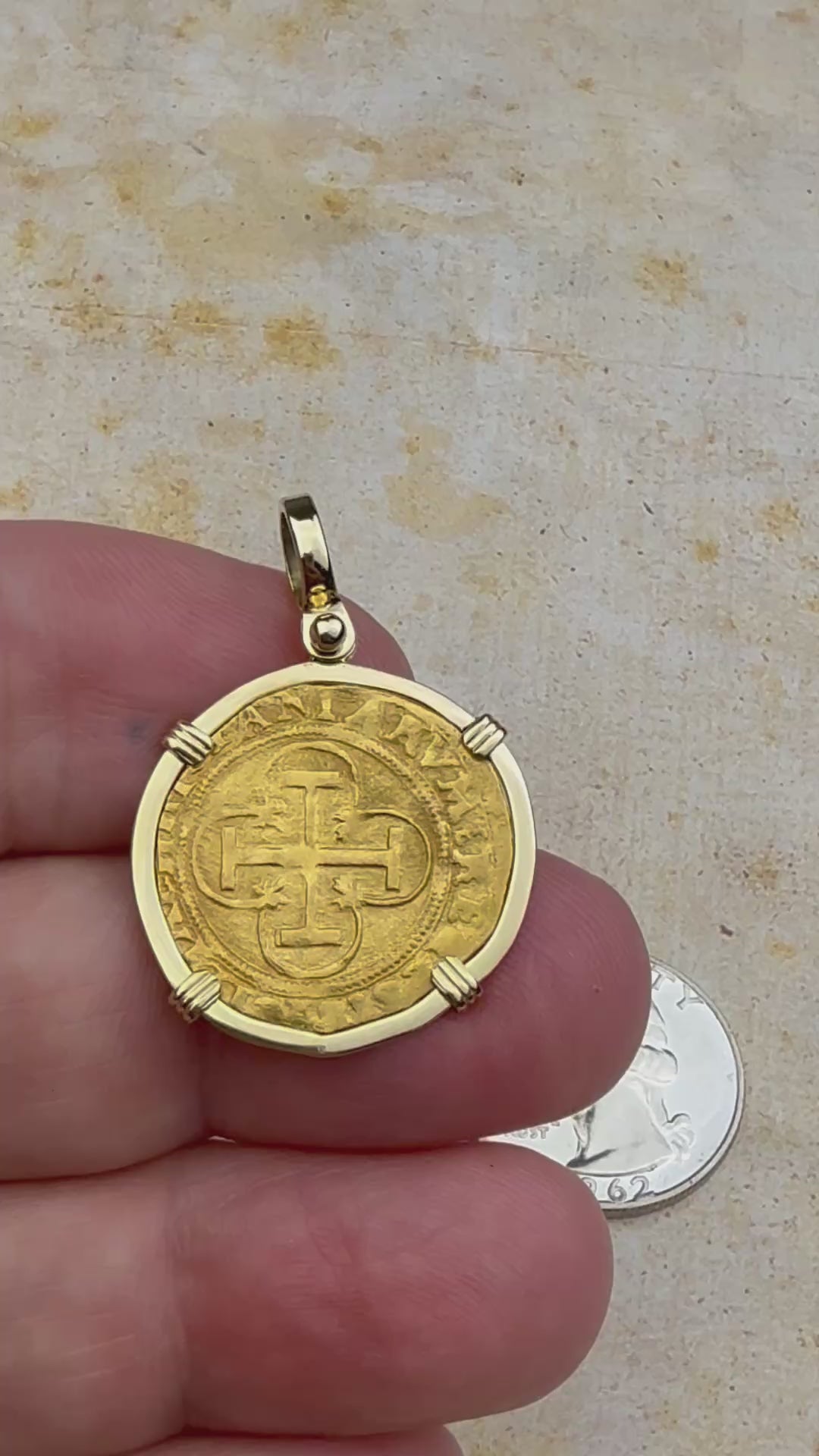 Circa 1550 22K Gold One Escudo - the Legendary Doubloon - 18K Gold Pendant
