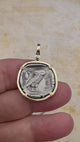 Ancient Greek Athena and the Owl Silver Tetradrachm circa 450 BC RARE Zero-Die 14K Gold Pendant | Artifact #4484