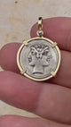 VIDEO Roman Republic Rare Silver Quadrigatus 225 BC Janus, the God of Beginnings, Change and Endings 14K Gold Pendant