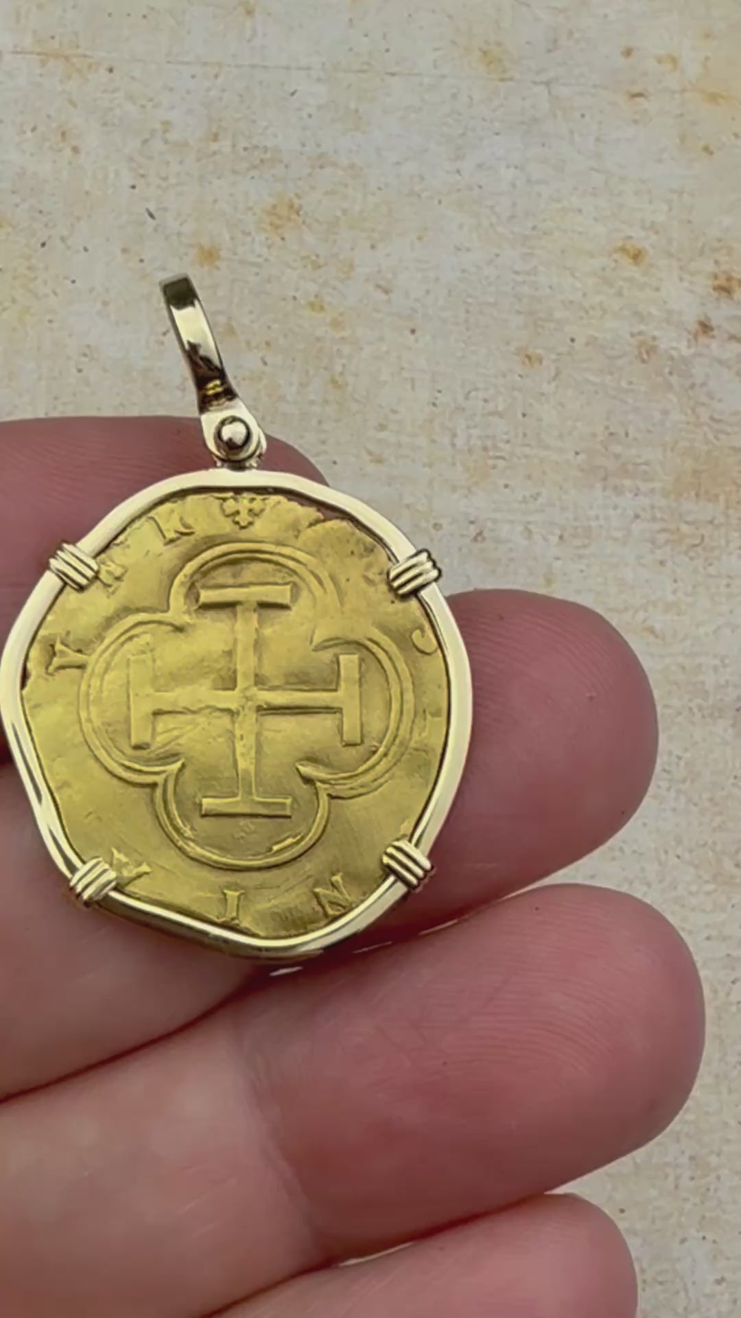 video Rare Pirate Era Toledo Mint Circa 1565 22K Gold Two Escudo - the Legendary Doubloon - 18K Gold Pendant