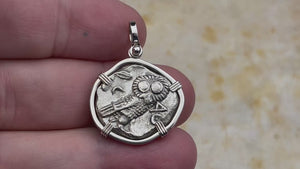 Ancient Greek Athena and the Owl Silver Tetradrachm circa 350 BC Sterling Pendant